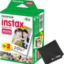 Fujifilm Instax Mini Instant Camera Film: 20 Shoots Total, (10 Sheets x 2) - Capture Memories Anytime, Anywhere - Boomph's Comprehensive Ultimate Performance Cloth Solution for Perfect Picture Quality And 7 Packets 10 ml Bubble Refill Solution Bubble