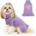 YUDODO Bowknot Dog Sweater Dress for Small Dogs Girl, Stretchy Pet Sweaters Pullover Coats, Fall Winter Warm Dog Turtleneck Sweater (Purple, M) (Medium (9-15lbs))