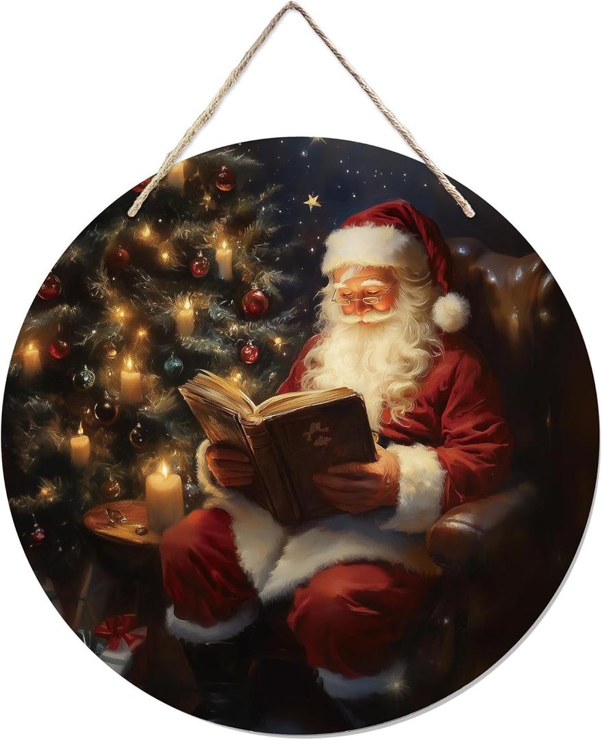 Mandala Soul Christmas Santa Wooden Sign, Rustic Xmas Santa Bookish Hanging Sign Wall Decor for Library Reading Nook Corner Room Home, xxx Door Decor 12 x 12 Inch