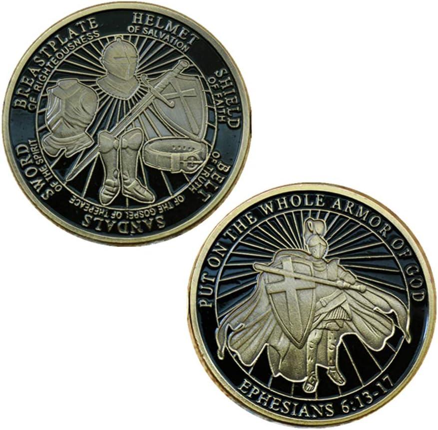 Put On The Whole Armor of God Black Enamel Challenge Coin Antique Gold