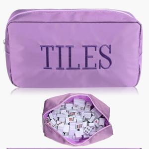 Empty Mahjong Bag Thickened American Mahjong Tiles Bag with Zipper Storage Pouch for Board Game Pieces Game Party Travel Gatherings Accessories, 10.4''x5.6'', Case Only(Tiles,Purple)
