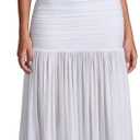 XinFSh Women's Off The Shoulder Maxi Formal Wedding Guest Dress Ruched Mesh Bodycon Long Cocktail Dresses (White), S