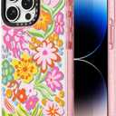 for iPhone 14 Pro MaxCase Cute - Durable Shockproof 6.6 ft Drop Impact Phone Case - Funny Passion Flower Design (6.7") Glitter Pink