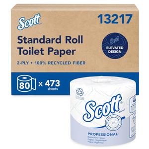 Scott Professional 100% Recycled Fiber Standard Roll Bulk Toilet Paper (13217), 2-Ply, Elevated Design, White, Individually Wrapped (80 Rolls of 473 Sheets, 37,840 Sheet Total)