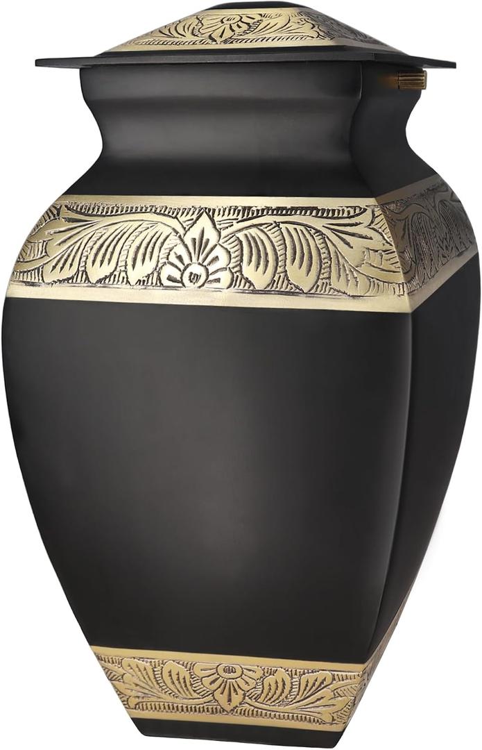 Urn for Ashes Adult Male & Female, Cremation Urns for Human Ashes Adult Man & Women, Funeral Cremation Urns for Burial, Decorative Square Urns for Men, Black and Gold Urns - Large