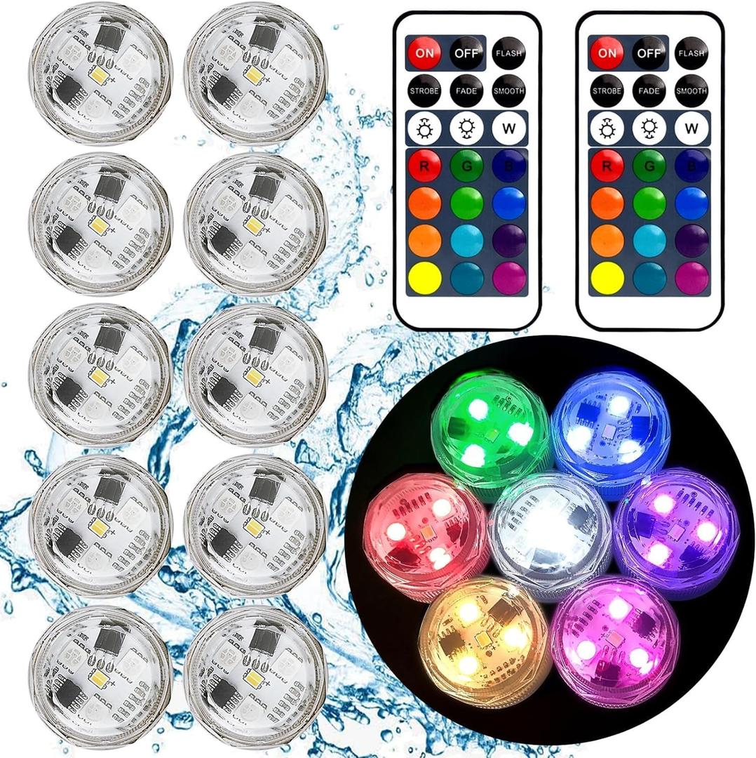 HL Small Submersible Led Lights with Remote,Mini LED Light,Waterproof Tea Light,Underwater Lights,Flameless Candles,Suitable for Vases, Fish Tanks, Hot Tubs, Parties,Wedding,Halloween Decorations (10PC -RGB)