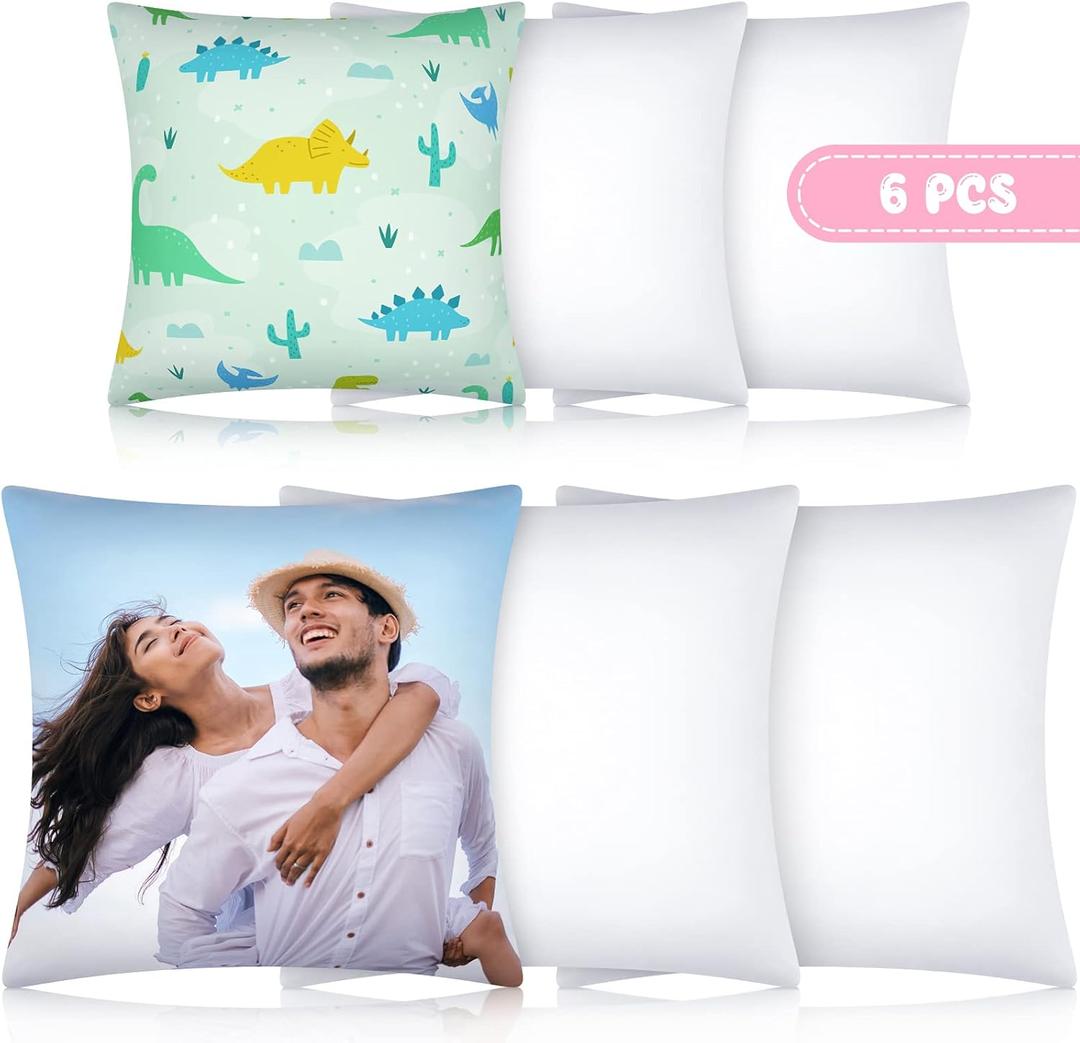 Patelai 6 Pcs Sublimation Pillow Cases Sublimation Pillow Covers White Cushion Heat Transfer Polyester Blank Cover DIY Heat Press Cases with Concealed Zipper(12 x 12 Inch, 16 x 16 Inch)