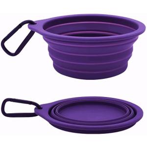 Collapsible Travel Pet Bowl with Carabiner for Dogs and Cats, Portable Silicone Pet Bowl for Waking, Hiking and Traveling (Purple)