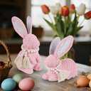 DR.DUDU 2 Pack Woven Bunny Easter Decor - Bunny Decorations for Home, Spring Rabbit Figurines for Shelf Table Centerpiece (Pink)