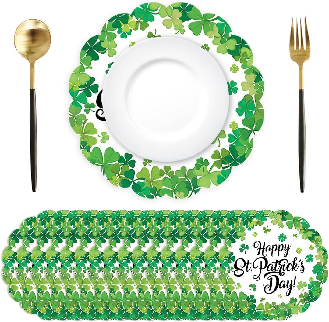 50Pcs Happy St. Patrick's Day Paper Placemats,13.4 Inch Lucky Shamrock Disposable Place Mats Green Clover Spring Table Mats for Spring Irish Holiday Kitchen Dining Decoration