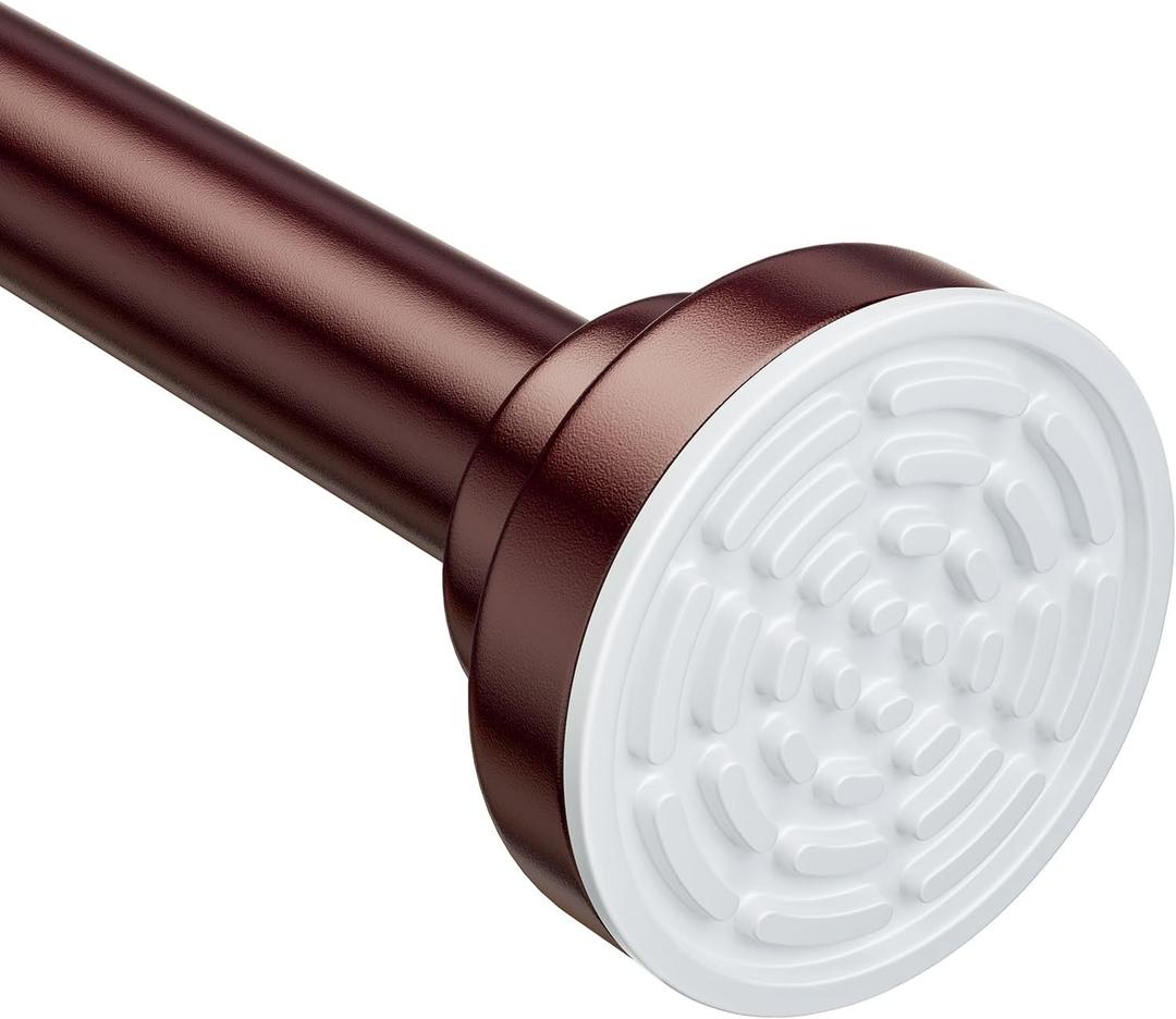 Ausemku Shower Curtain Rod - 32-68 Inch Rustproof Tension Rod, Non-Slip Spring Design, No Drilling Adjustable Curtain Rod for Bathroom, Kitchen, and Closet, Brown