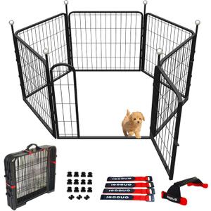 Puppy Playpen Indoor/Outdoor,24'' Portable Dog Playpen with Easy-Carry Straps,6 Panels Dog Pen Play Pen for Small Dogs,Rustproof Pet Playpen for Camping RV Yard(with One Door)
