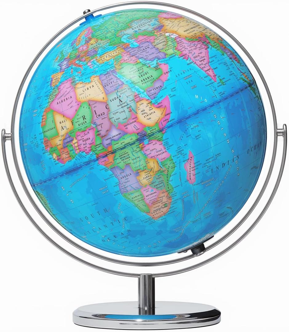 13" Illuminated Globes, 720 Spinning Globe with Touch Switch & Light Up Without Charging & 3 LED Lighting Modes for Classroom Education & Bedroom Decor, Inspire Geography Interest (Blue)