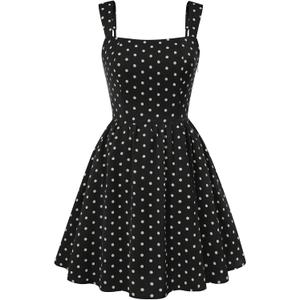 Belle Poque Womens Short Black Dress Vintage Polka Dot Dress Homecoming Graduation Flowy Swing A Line Dresses M, Black
