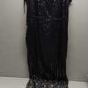 Women Sexy Sequin Tassel Mesh Perspective Bodycon Evening Maxi Dress, 3XL