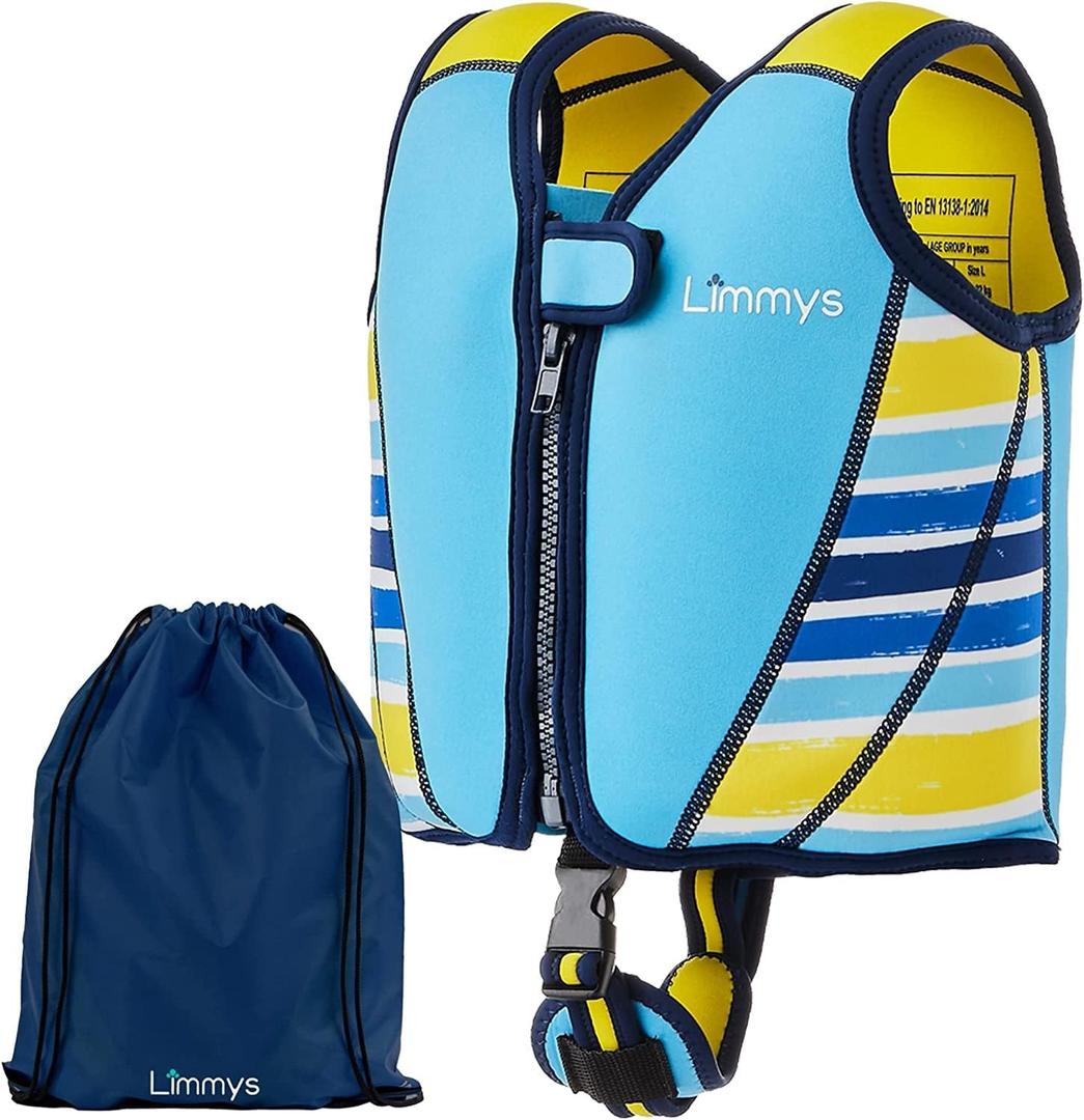 Limmys Premium Kids Swim Vest - Toddler Swim Jacket and Buoyancy Swimming Aid - Modern Design Swimming Vest for Boys, Girls and Babies - Drawstring Bag Included (Small, Azure Blue)