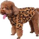 Leopard Print Dog Sweater Stretchy Fleece Dog Turtleneck Sweatshirt for Puppies & Cats, Soft & Warm Pet Winter Clothes for Dogs (Coffee Brown, Large/X-Large)