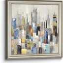 Abstract Cityscape Canvas Wall Art: Large Framed New York City Painting Modern Office Home Hand Painted NYC Building Print Artwork Decor Manhattan Downtown Picture for Living Room Bedroom, 30"L x 30"W