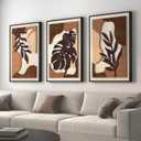 Framed Textured Wood 3D Wall Art for Living Room, Large Boho Tropical Brown Artwork for Walls, 3 Piece Farmhouse Botanical Leaf Wood 3D Textured Wall Art Decor for Office Bedroom Hallway, 24x36 Inch, 24" W x 36" H x 3Pcs