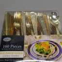 Plastic Cutlery Silverware Extra Heavyweight Disposable Flatware, Full Size Cutlery Combo, Gold Pebbled, 80 Forks, 40 Spoons, 40 Knifes, Value Pack 160 Count