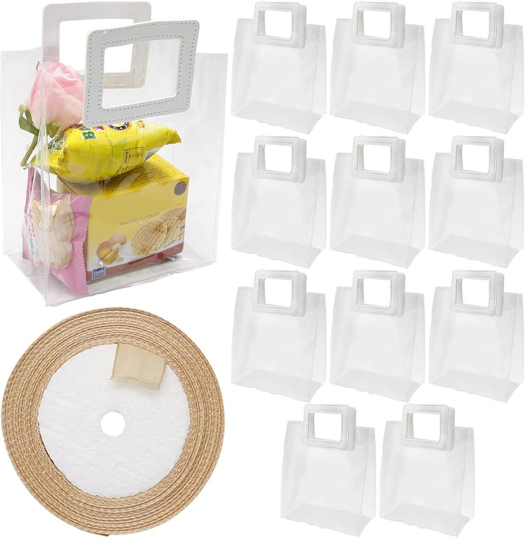 12 pcs 7 * 4 * 8 inches PVC Clear Gift Bag with Handle for Bridal Party Baby Shower Wedding Birthday