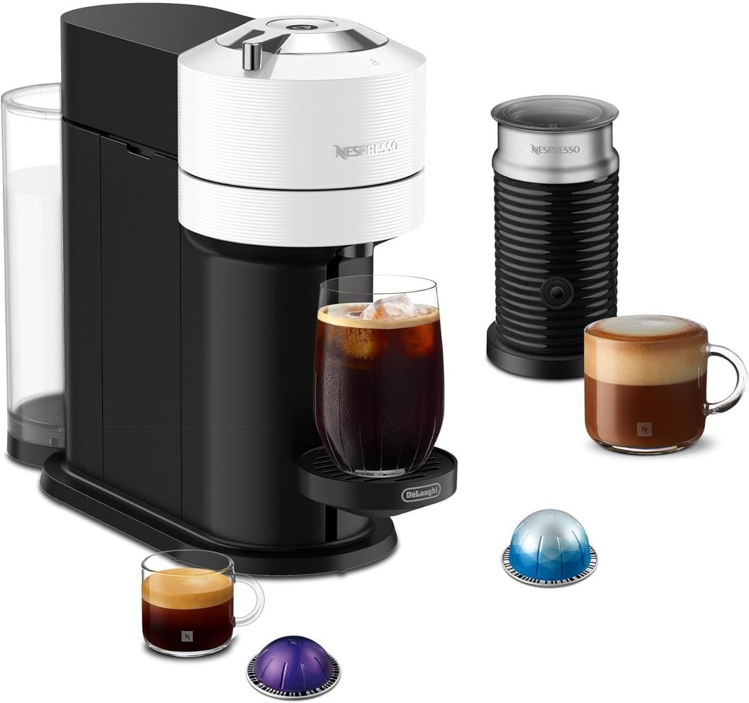 Nespresso Vertuo Next Coffee and Espresso Maker by De'Longhi with Aeroccino Milk Frother (White)