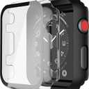 Misxi 2 Pack PC Case with Tempered Glass Screen Protector Compatible with Apple Watch Series 3 Series 2 38mm, HD Overall Shockproof Protective Cover for iWatch, 1 Black + 1 Transparent
