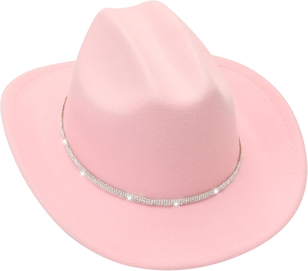 Kids Cowboy Hat for Girls Boys Western Cowgirl Hat for Kid with Buckle Belt Unisex Wide Brim Fedora Hat (Medium)