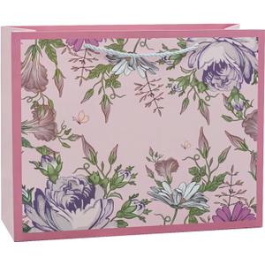 HANSWARE 6 Pack 9.6" Medium Pink Gift Bags with Handles,Vintage Flower Paper Gift Bag for Presents Cute Bags for Valentines,Wedding,Easter,Christmas,Baby Shower,Birthday Party,9.6"L x 3.7"W x 7.7"H