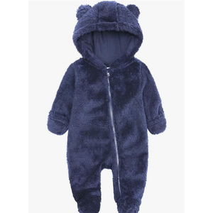 Newborn Baby Jumpsuit Hooded Fleece Rompers Long Sleeve Onesie Outwear Outfits, blue, Size 3-6 Months
