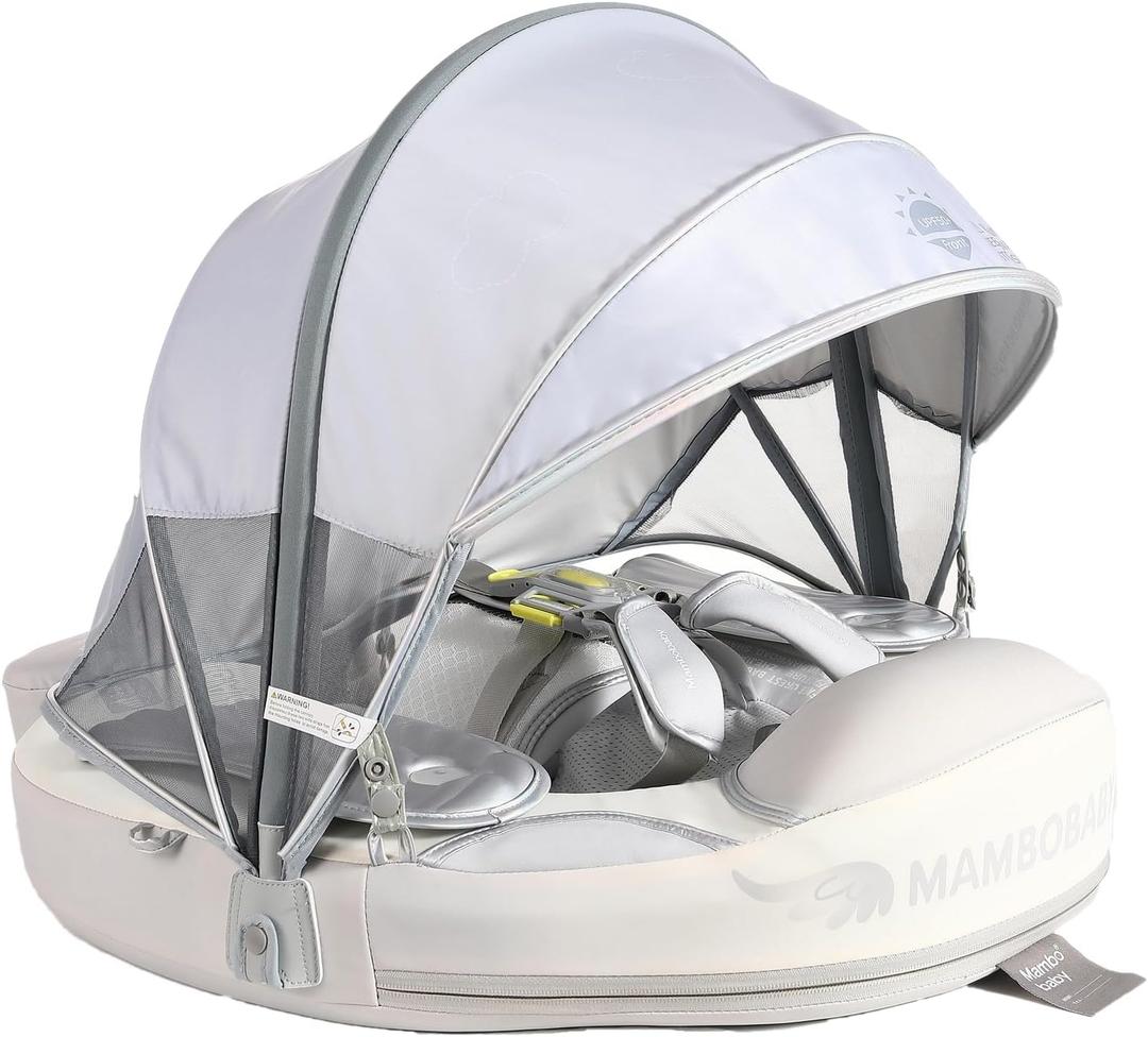 Mambobaby Float with Canopy & Tail Baby Pool Float Non-Inflatable Pool Swim Float Solid Baby Float Angel Soft Waterproof Skin-Friendly Material for Ages 3-24 Months, Silver