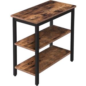 HOOBRO End Table, Simple Rustic Side Table with 3-Tier Storage Shelf, Narrow Nightstand for Small Spaces, for Living Room, Bedroom,Easy Assembly, Industrial Design, Rustic Brown and Black BF14BZ01