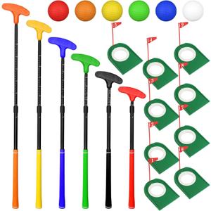 21 Pcs Adjustable Golf Putters Set 6 Two Way Mini Golf Putter for Right Left Handed 6 Colored Practice Balls 9 Pcs Plastic Hole Training Aid for Men Women Indoor Outdoor Backyard