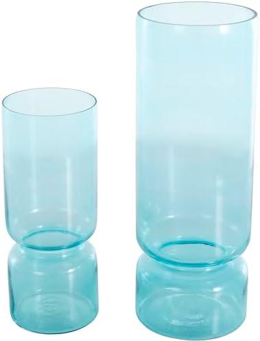 Deco 79 Glass Decorative Vase Modern Round Centerpiece Vases, Set of 2 Flower Vases for Home Decoration 14", 10" H, Blue