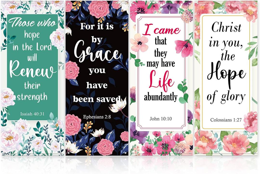 4Pcs Church Banners with Scripture for Sanctuary Wall Worship Classical Christian Banner Inspirational Religious Praise Hanging Sign Watercolor Flower Welcome Backdrop for Church Sunday School Decor