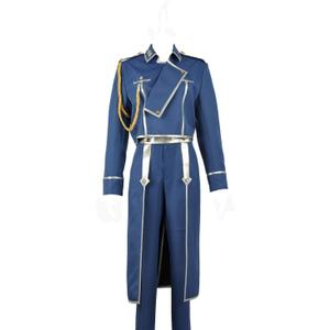 Cos-Animefly Blue Military Uniform Costume with Silver Trim Sash & Epaulette Men Women Cosplay Outfit Halloween Outfit (X-Large)