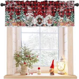 Litter Star Christmas Gnome Window Valance Rod Pocket Valanses for Kitchen Bedroom Window Merry Xmas Hat Valances Short Curtain Bathroom Treatment Drapes Rustic Wood Plank 2 Pack