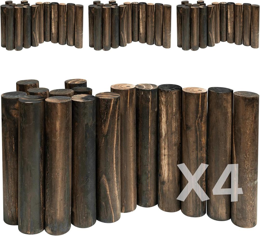 Wood Garden Edging, Natural Wooden Solid Log Fence Border Decorative for Flower Bed Barriers and Landscape Fencing, 11.8 in H x 3.0 ft L, 1.9 in Diameter (4PACK)