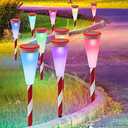 Dynaming 10 Pack Solar Garden Lights, Solar Powered Outdoor Color Changing Christmas Pathway Markers, Waterproof & Auto On/Off Candy Cane Lights for Xmas Patio Yard Walkway Driveway Decor