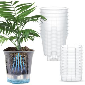 Wonderjune Self Watering Pots for Indoor Plants with Deep Reservoir and High Drainage Holes for Outdoor Plants and Flowers, Bare Root Planter(4.72'',Clear,9 Pcs)