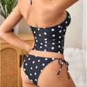 Verdusa Women's Halter Tankini Swimsuits 2 Piece Polka Dots Bikini Set Tie Backless Tops with Panty (Black, S)