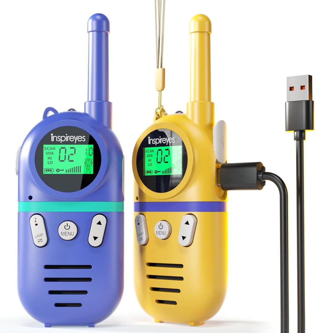 Walkie Talkies for Kids Rechargeable,Toys for Boys and Girls Ages 3-12, 2 Pack Long Range 2-Way Radios, Birthday Gifts,Christmas Stockings, Outdoor Play, Family Games, Hiking Camping Gear (Purple+Yellow)