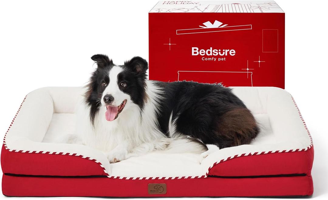 Bedsure Orthopedic Dog Beds Large Sized Dog - Washable Large Dog Cat Bed Waterproof, Comfort Dogs Couch Sofa with Washable Removable Cover, Pet Bed with Nonskid Bottom, Red, 35"