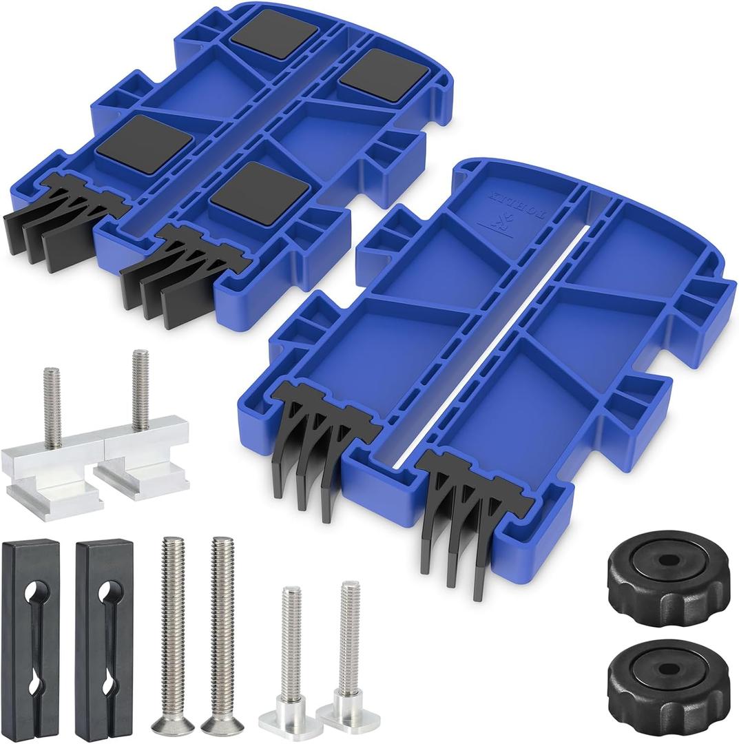 Featherboard for Table Saws, Router Tables & Band Saws  Kickback Prevention & Precision Feed Control Accessory for Safer Cutting Woodworking Tools  Dual-Leg Base with Flexible Arms, Blue & 2Packs