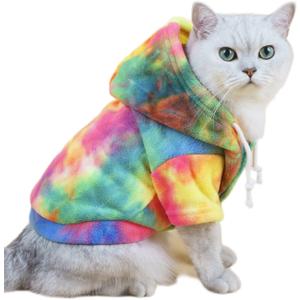 QWINEE Dog Coat Dog Hoodie Tie Dye Warm Winter Coat Sweatshirt Dog Clothes for Cat Puppy Small Medium Dog Multicolor M (QWN01-719860427-M)