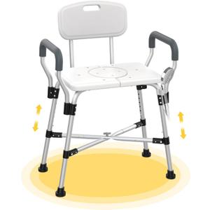 Extra Wide Shower Chair for Inside Shower with Arms and Back, 500 lbs Heavy Duty Shower Seat for Bathtub, Height Adjustable Safety Crossbar Bath Seat for Elderly, Adults, Handicap & Disabled