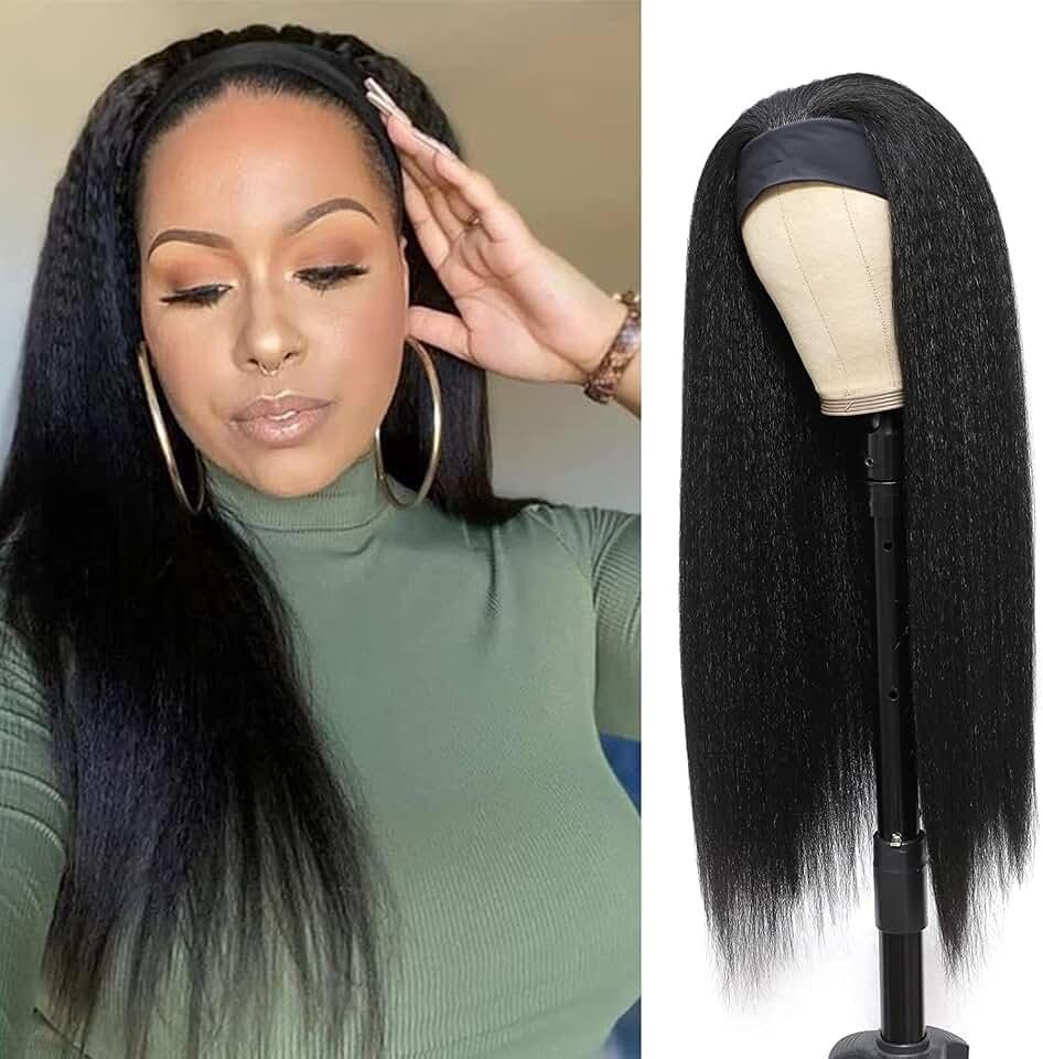 Kinky Straight Headband Wig 22 Inch Human Hair Headband Wigs for Woman