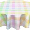 aportt Easter Tablecloth Round 60 Inch Colorful Buffalo Plaid Table Cloth Circular Table Cover Washable Wipeable Polyester Tabletop for Dining Kitchen Holiday Decor