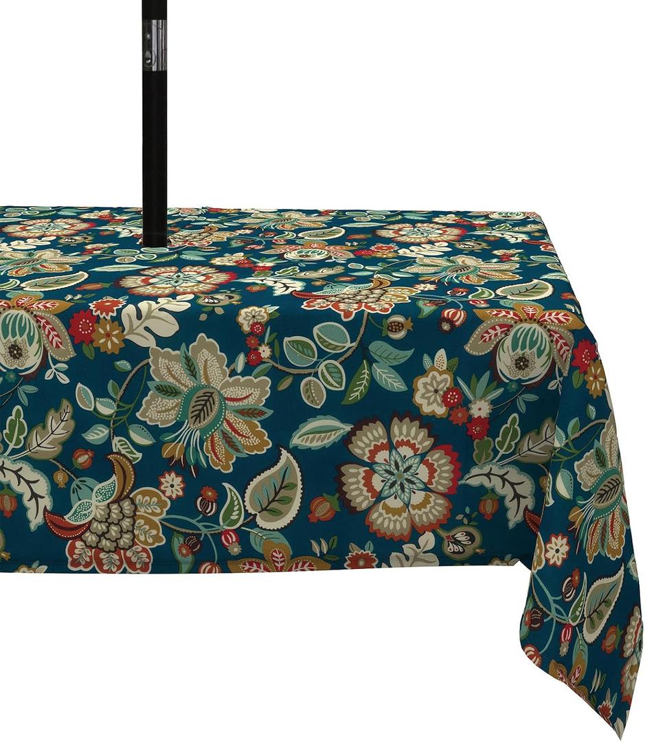 LVTXIII Outdoor Rectangle Tablecloth, Decorative Water-Repellent and Fade Resistant Table Covers with Umbrella Hole, Patio Table Cloth with Zipper for Oblong Table Use, 6084 Inch, Peacock Blue