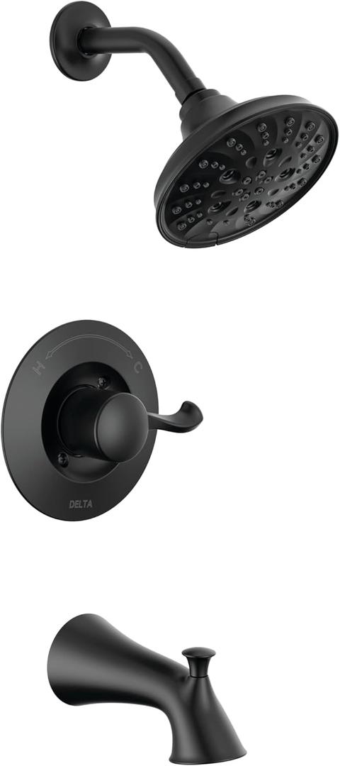Delta 144897 Esato Monitor 14 Series Single Function Pressure Balanced Tub and Shower with 5 Setting Shower Head and Included Rough-In Valve - Matte Black